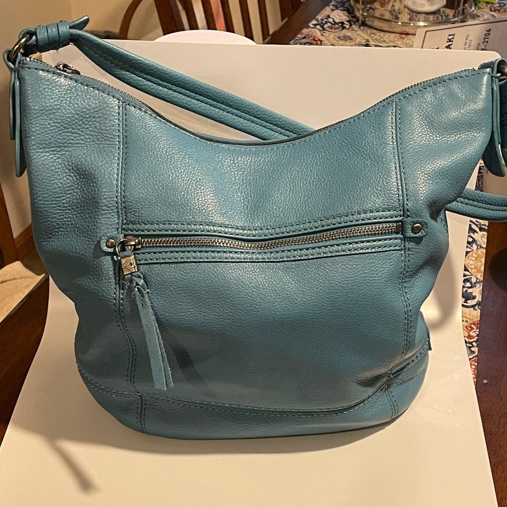 The Sak Genuine Pebbled Leather Hobo Bag in Teal Blue